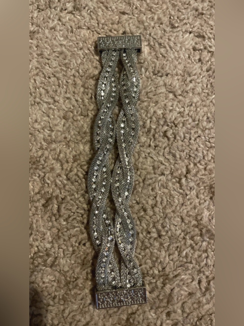 New York & Company Braided Rhinestone Metal Stretch Bracelet - Silver